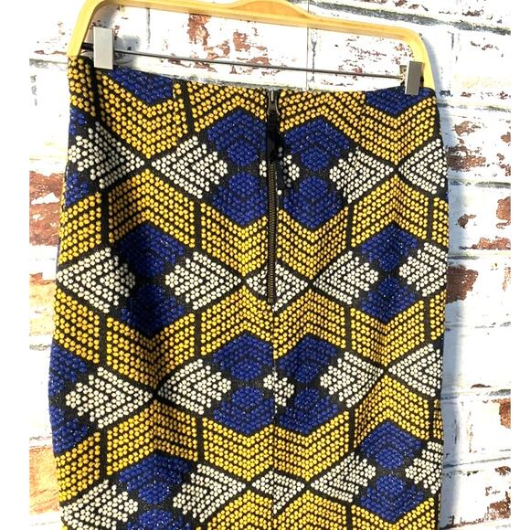 Anthropologie Maeve Kanara Cotton Knit Faux Wrap Geometric Print Pencil Skirt - Picture 13 of 13